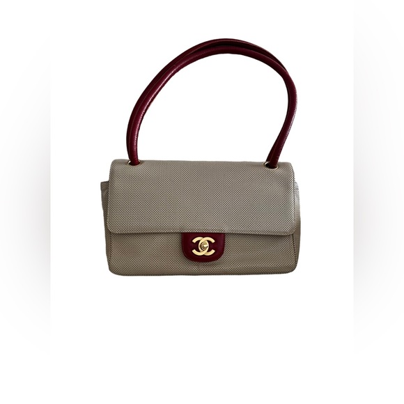 CHANEL Handbags - CHANEL Perforated Flap Bag Beige/Red 6 Series